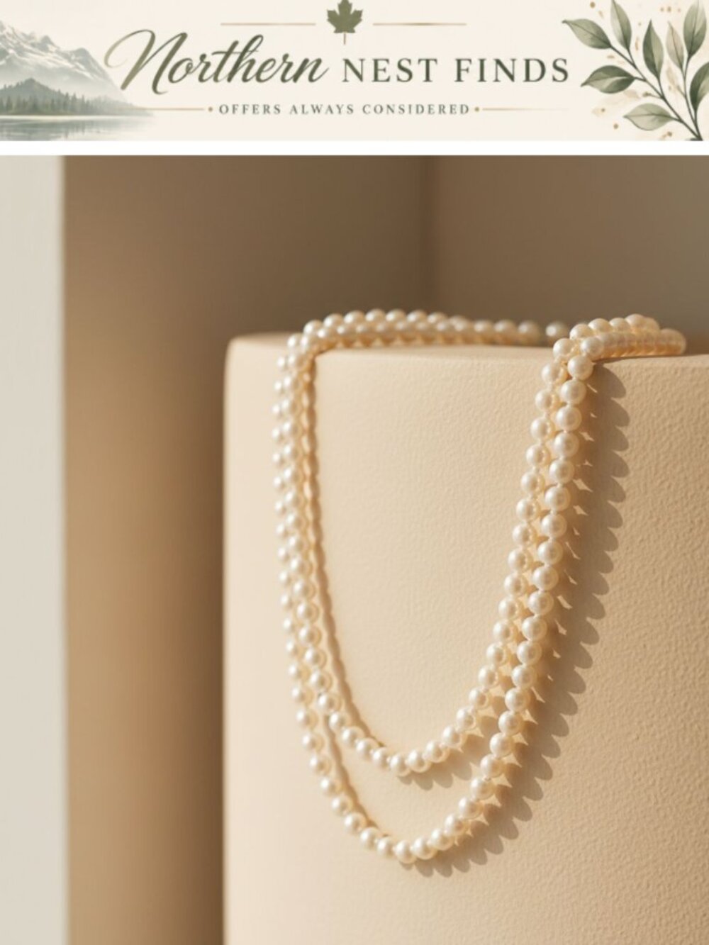 Handmade Faux Pearl Flapper Necklace 59 Inch Cluster Long Strand